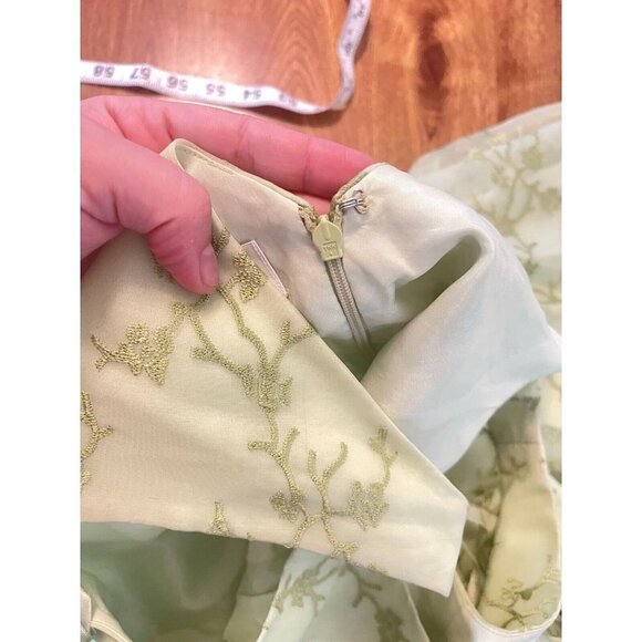 Talbots 100% Silk Size 4 Green Embroidered Drop Waist Fairy Dress vtg - Picture 10 of 11
